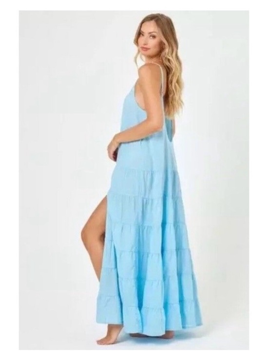 l*space Goldie Cover Up - Light Blue Tiered V-Neck Maxi Coverup with Side Slit - Picture 2 of 5